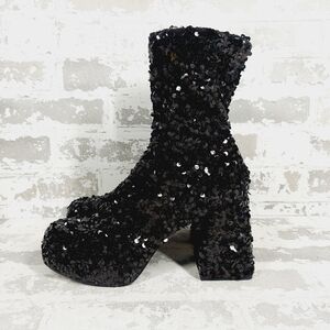New Abound Sequin Black Block Heel Platform Boots i338